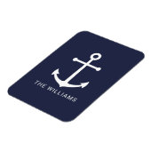 Nautical White Anchor and Custom Name on Navy Blue Magneet (Linkerzijde)