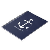 Nautical White Anchor and Custom Name on Navy Blue Notitieboek (Linkerzijde)