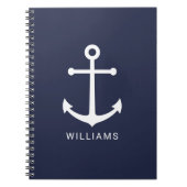 Nautical White Anchor and Custom Name on Navy Blue Notitieboek (Voorkant)