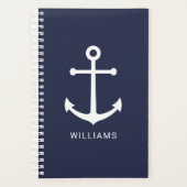 Nautical White Anchor and Custom Name on Navy Blue Planner (Voorkant)