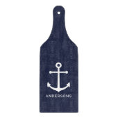 Nautical White Anchor and Custom Name on Navy Blue Snijplank (Voorkant)