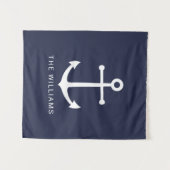 Nautical White Anchor and Custom Name on Navy Blue Wandkleed (Voorkant (horizontaal))