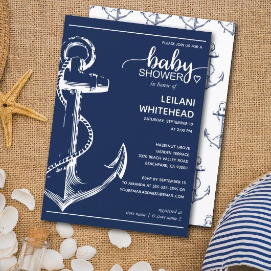 Nautical White Anchor Baby shower Kaart