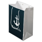 Nautical White Anchor Blue Ombre Persoonlijke naam Medium Cadeauzakje (Voorkant Gekanteld)