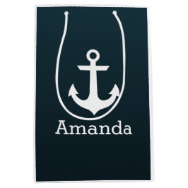 Nautical White Anchor Blue Ombre Persoonlijke naam Medium Cadeauzakje