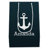 Nautical White Anchor Blue Ombre Persoonlijke naam Medium Cadeauzakje (Achterkant)