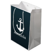 Nautical White Anchor Blue Ombre Persoonlijke naam Medium Cadeauzakje (Achterkant Gekanteld)