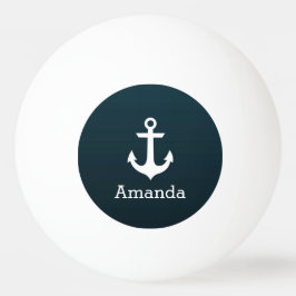 Nautical White Anchor Blue Ombre Persoonlijke naam Pingpongbal