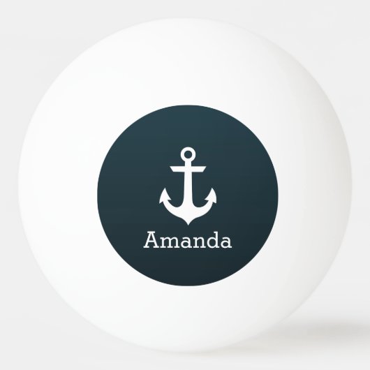 Nautical White Anchor Blue Ombre Persoonlijke naam Pingpongbal (Voorkant)
