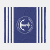 Nautical White Anchor Blue Stripe Monogram van bru Fleece Deken (Voorkant (Horizontaal))