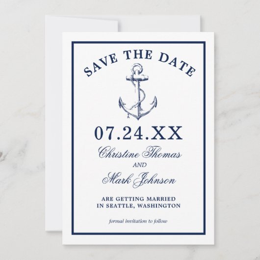 Nautical White Anchor Classic Save the Date Kaart (Voorkant)
