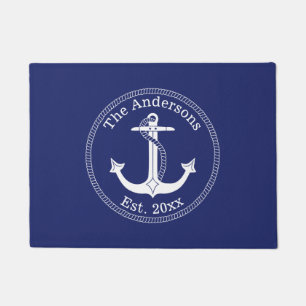 Nautical White Anchor Familienaam Deurmat