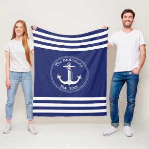 Nautical White Anchor Familienaam Kies Kleur Fleece Deken