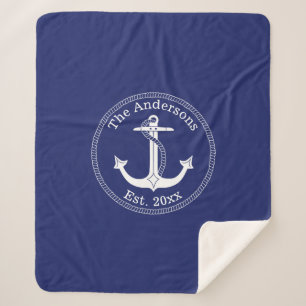 Nautical White Anchor Familienaam Sherpa Deken