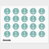 Nautical White Anchor on Blauwgroen Ronde Sticker (Vel)