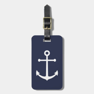 Nautical White Anchor op Navy Blue Bagagelabel