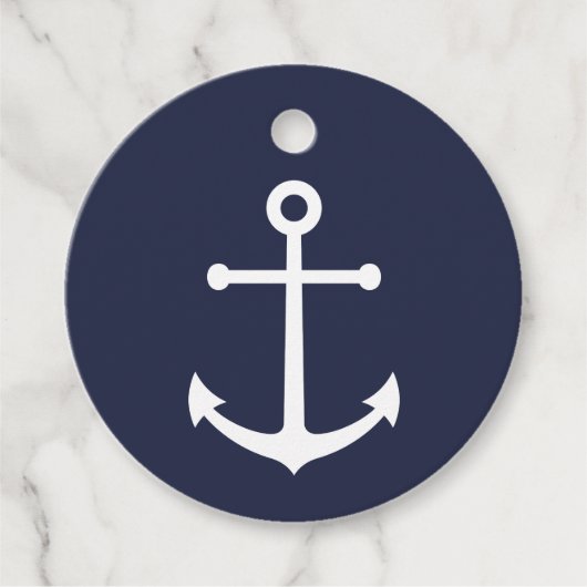Nautical White Anchor op Navy Blue Bedankjes Labels (Voorkant)