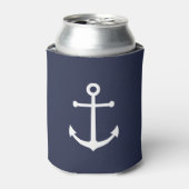 Nautical White Anchor op Navy Blue Blikjeskoeler (Blikje Voorkant)