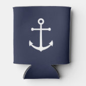 Nautical White Anchor op Navy Blue Blikjeskoeler (Voorkant)