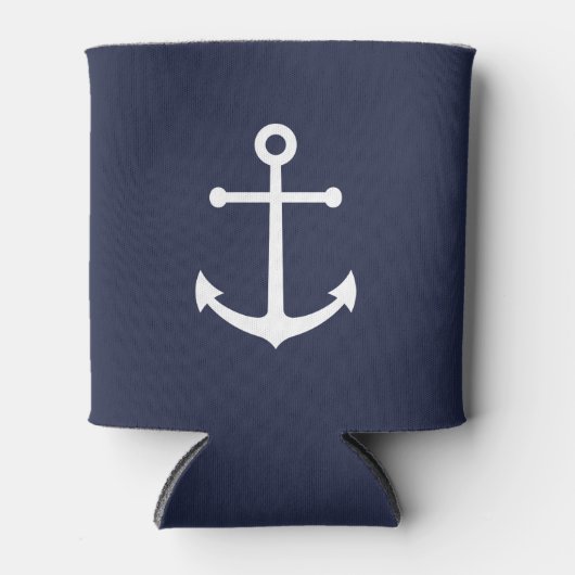 Nautical White Anchor op Navy Blue Blikjeskoeler (Voorkant)