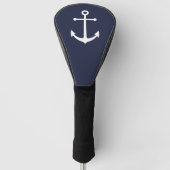 Nautical White Anchor op Navy Blue Golfheadcover (Voorkant)