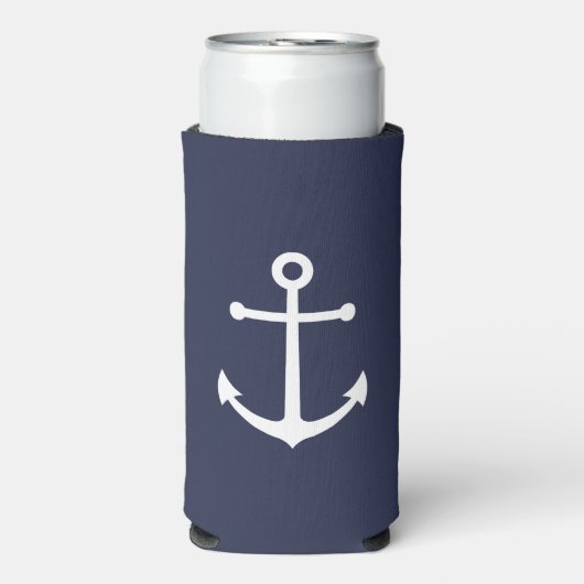 Nautical White Anchor op Navy Blue Koelbox Seltzer Blikjeskoeler (Seltzer Voorkant)