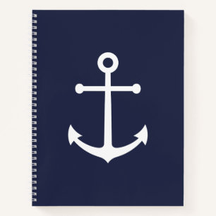 Nautical White Anchor op Navy Blue Notitieboek