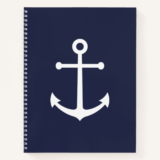 Nautical White Anchor op Navy Blue Notitieboek (Voorkant)