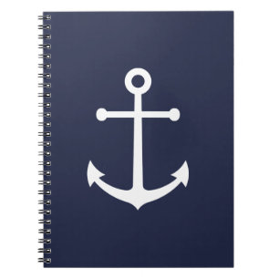Nautical White Anchor op Navy Blue Notitieboek