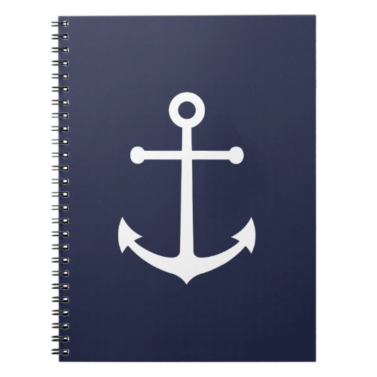 Nautical White Anchor op Navy Blue Notitieboek (Voorkant)