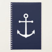 Nautical White Anchor op Navy Blue Planner (Voorkant)