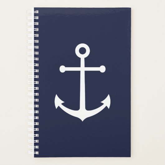 Nautical White Anchor op Navy Blue Planner (Voorkant)