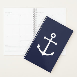 Nautical White Anchor op Navy Blue Planner