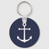 Nautical White Anchor op Navy Blue Sleutelhanger (Voorkant)