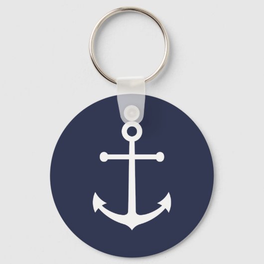 Nautical White Anchor op Navy Blue Sleutelhanger (Voorkant)