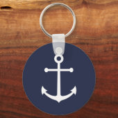 Nautical White Anchor op Navy Blue Sleutelhanger (Voorkant)
