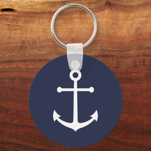 Nautical White Anchor op Navy Blue Sleutelhanger (Voorkant)