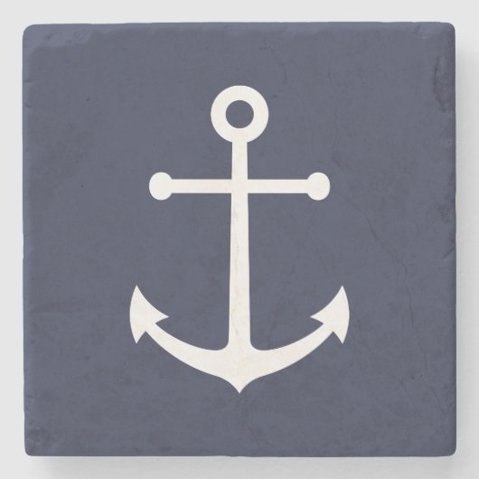 Nautical White Anchor op Navy Blue Stenen Onderzetter (Voorkant)