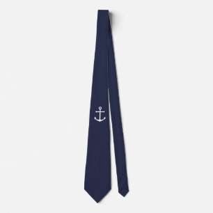 Nautical White Anchor op Navy Blue Stropdas