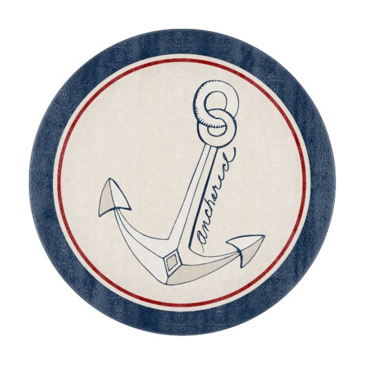 Nautical White Anchor Snijplank (Voorkant)