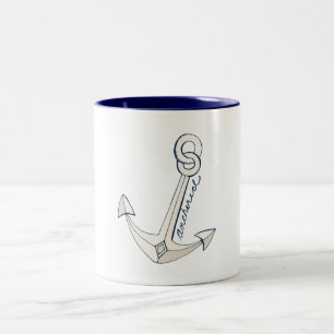 Nautical White Anchor Tweekleurige Koffiemok