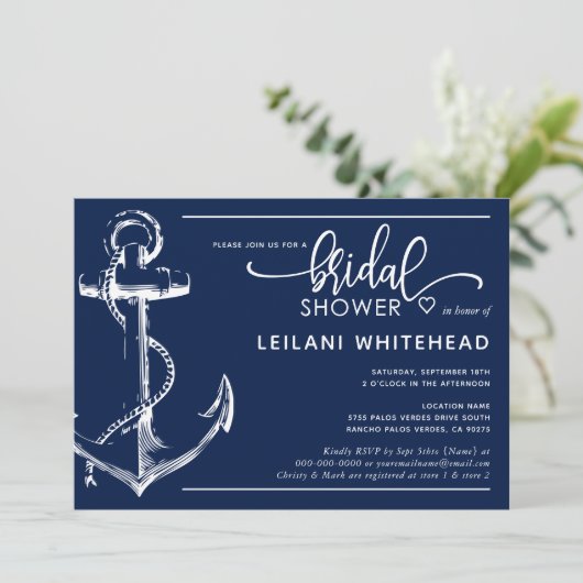 Nautical White Anchor Vrijgezellenfeest Navy Kaart (Staand voorkant)