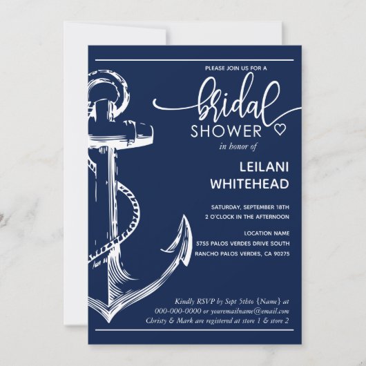 Nautical White Anchor Vrijgezellenfeest Navy Kaart (Voorkant)