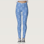 Nautical White Anchors on Cornflower Blue Leggings (Voorkant)