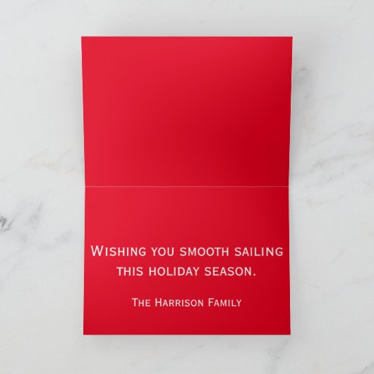 Nautical White Anchors on Red and Green Polka Dots Feestdagen Kaart (Binnen)