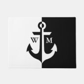 Nautical White and Black Anchor Monogram Doormat Deurmat (Voorkant)
