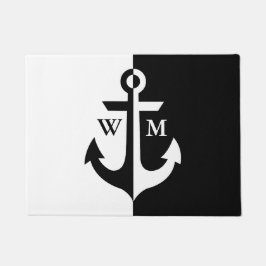 Nautical White and Black Anchor Monogram Doormat Deurmat