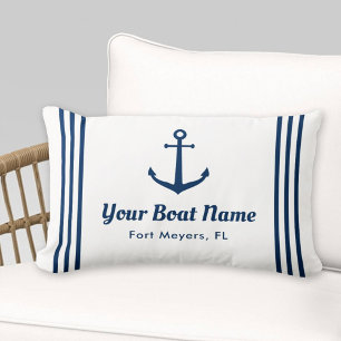 Nautical White and Navy Custom Boat Name Kussen