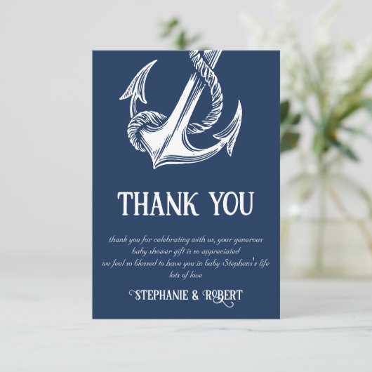 Nautical White Anker Baby shower Dank u Bedankkaart (Staand voorkant)