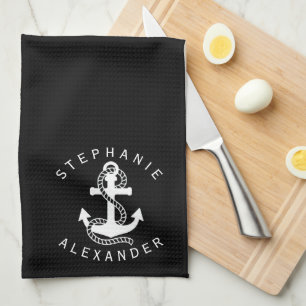 Nautical White Black Anchor {kies uw kleur} Theedoek